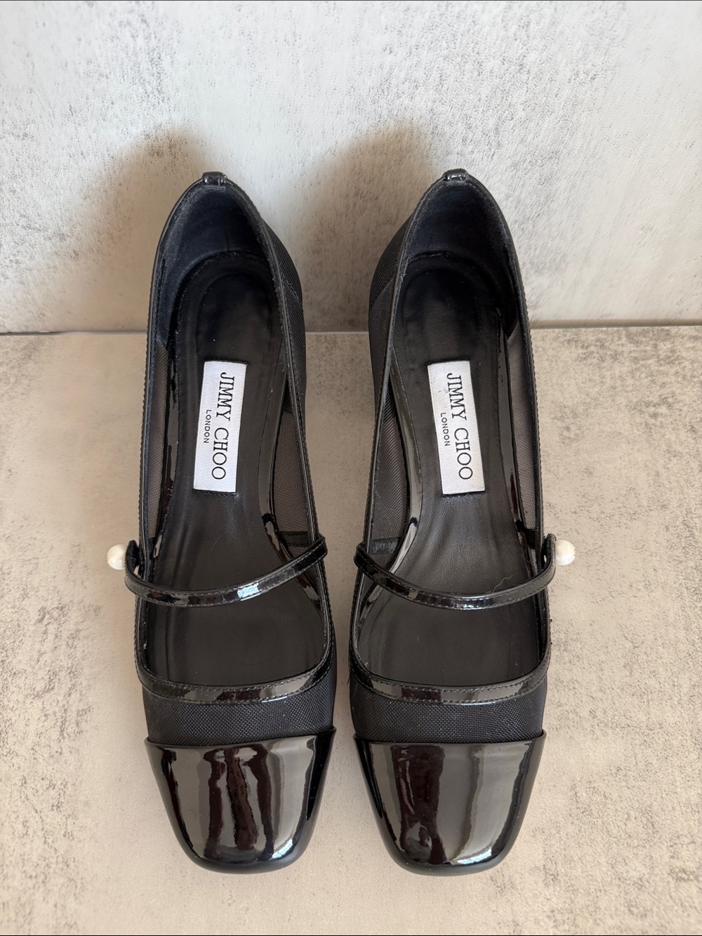 Jimmy Choo Eusa 45 Patent Leather Mesh Mary Jane Pumps Black 38 - Picture 4 of 9